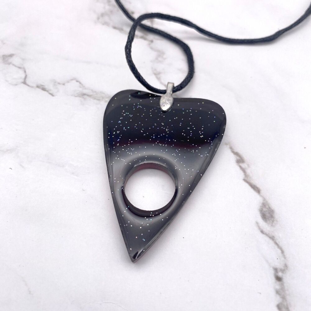 Black Magenta Chrome Dipped Ouija Planchette Necklace - Picture 9 of 9